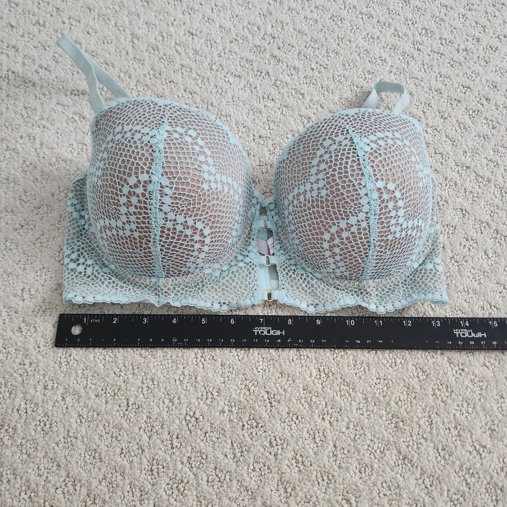 Size 36DD Blue Lace Longline Underwire Padded Balconette Bra - Picture 3 of 9
